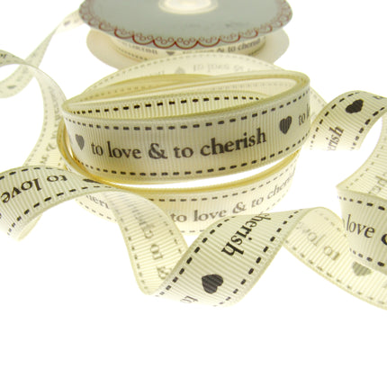 Wedding Ribbon  "To Love & To Cherish" with Heart by Berties Bows x 3m BTB146