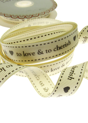 Wedding Ribbon  "To Love & To Cherish" with Heart by Berties Bows x 3m BTB146