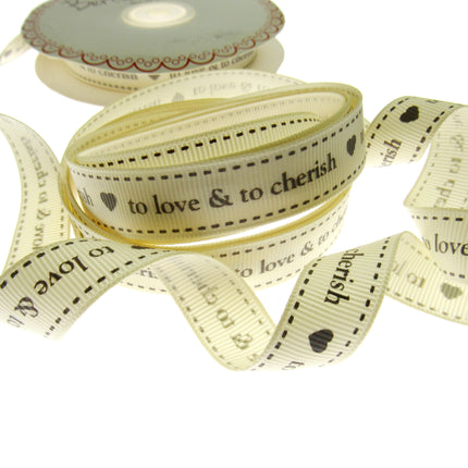 Wedding Ribbon  "To Love & To Cherish" with Heart by Berties Bows x 3m BTB146