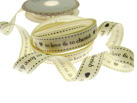 Wedding Ribbon  "To Love & To Cherish" with Heart by Berties Bows x 3m BTB146