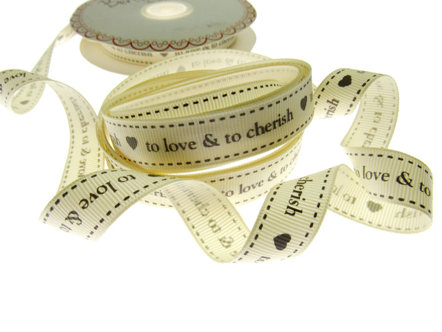 Wedding Ribbon  "To Love & To Cherish" with Heart by Berties Bows x 3m BTB146