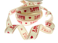 Valentines Ribbon by Berties Bows - 3m x Cream LOVE Message Red Heart  BTB084