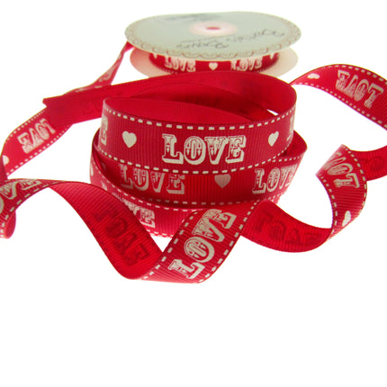 Red Valentines Ribbon by Berties Bows - 3m x RED LOVE Message with Heart BTB085