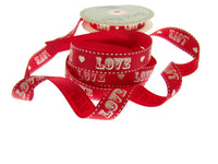 Red Valentines Ribbon by Berties Bows - 3m x RED LOVE Message with Heart BTB085