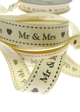 Wedding Ribbon "Mr & Mrs" by Berties Bows - with Heart x 3m BTB144
