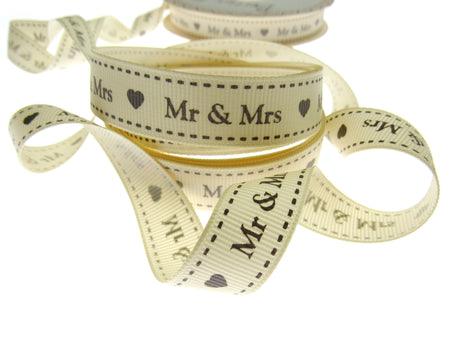 Wedding Ribbon "Mr & Mrs" by Berties Bows - with Heart x 3m BTB144