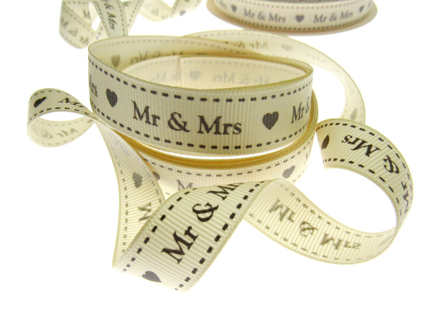 Wedding Ribbon "Mr & Mrs" by Berties Bows - with Heart x 3m BTB144