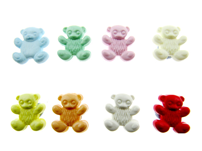 Colorful teddy bear-shaped candies on a white background