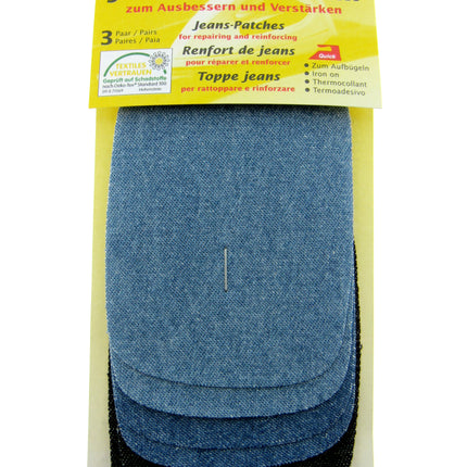 Iron On Mini Denim Patches Jean Repair 3 Pairs Per Card - 3 Colours Per Card - ThreadandTrimmings