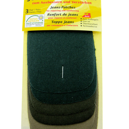 Iron On Mini Denim Patches Jean Repair 3 Pairs Per Card - 3 Colours Per Card - ThreadandTrimmings