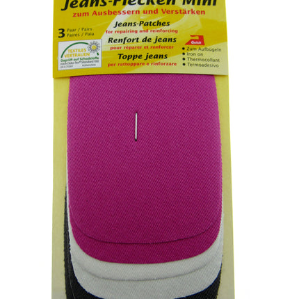 Iron On Mini Denim Patches Jean Repair 3 Pairs Per Card - 3 Colours Per Card - ThreadandTrimmings