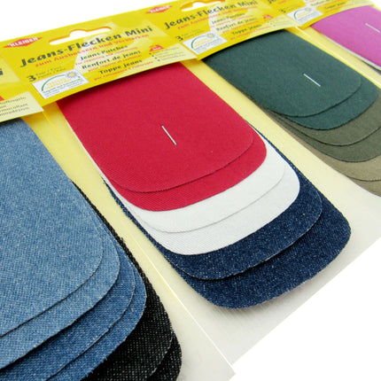 Iron On Mini Denim Patches Jean Repair 3 Pairs Per Card - 3 Colours Per Card - ThreadandTrimmings
