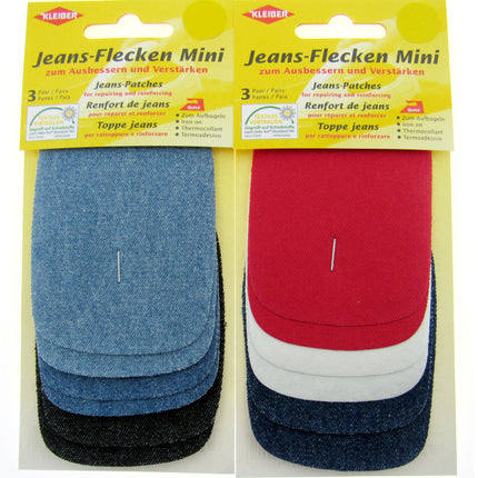 Iron On Mini Denim Patches Jean Repair 3 Pairs Per Card - 3 Colours Per Card - ThreadandTrimmings
