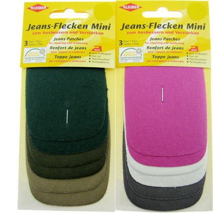 Iron On Mini Denim Patches Jean Repair 3 Pairs Per Card - 3 Colours Per Card - ThreadandTrimmings