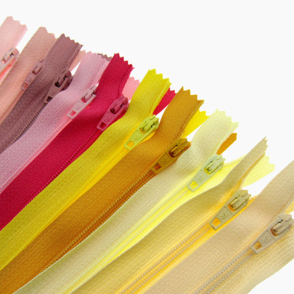 Nylon Closed End Zips 10 Pack Mixed Colours Sewing Zip Assortment 6in to 22in