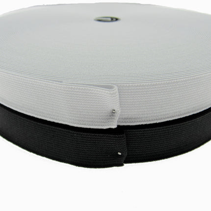 Flat Woven Stretch Elastic - Black or White - Choice of 6 Sizes & 3 Lengths - ThreadandTrimmings