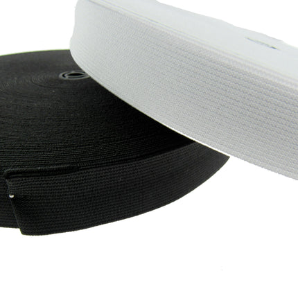 Flat Woven Stretch Elastic - Black or White - Choice of 6 Sizes & 3 Lengths - ThreadandTrimmings