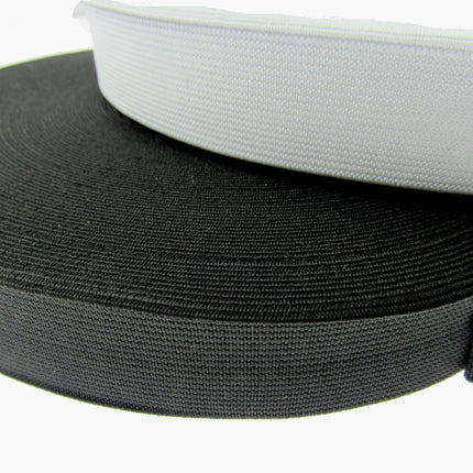 Flat Woven Stretch Elastic - Black or White - Choice of 6 Sizes & 3 Lengths - ThreadandTrimmings