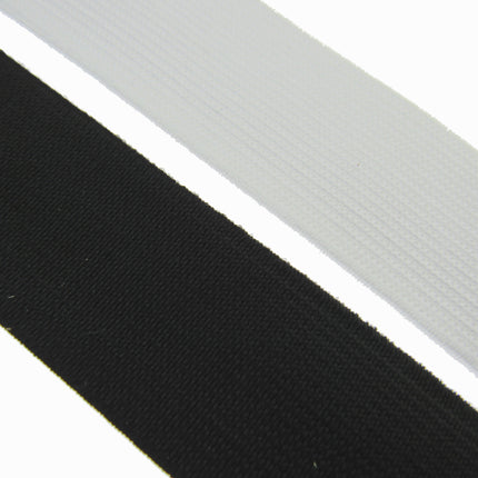 Flat Woven Stretch Elastic - Black or White - Choice of 6 Sizes & 3 Lengths - ThreadandTrimmings