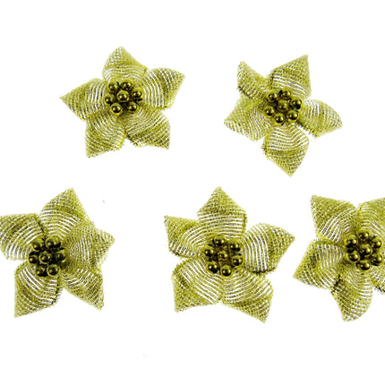 Poinsettia Bows with Metallic Gold Beads Christmas Bottle Green & Red Bows