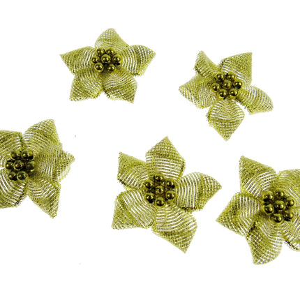 Poinsettia Bows with Metallic Gold Beads Christmas Bottle Green & Red Bows