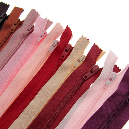 Nylon Closed End Zips 10 Pack Mixed Colours Sewing Zip Assortment 6in to 22in