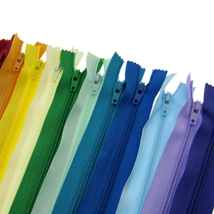 Nylon Closed End Zips 10 Pack Mixed Colours Sewing Zip Assortment 6in to 22in