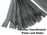 Nylon Closed End Cushion Zips No3 12" to 22" Black Grey Cream Beige Bulk Qty