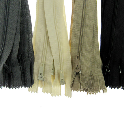 Nylon Closed End Cushion Zips No3 12" to 22" Black Grey Cream Beige Bulk Qty - ThreadandTrimmings