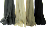 Nylon Closed End Cushion Zips No3 12" to 22" Black Grey Cream Beige Bulk Qty