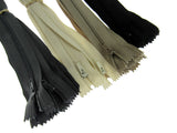 Nylon Closed End Cushion Zips No3 12" to 22" Black Grey Cream Beige Bulk Qty