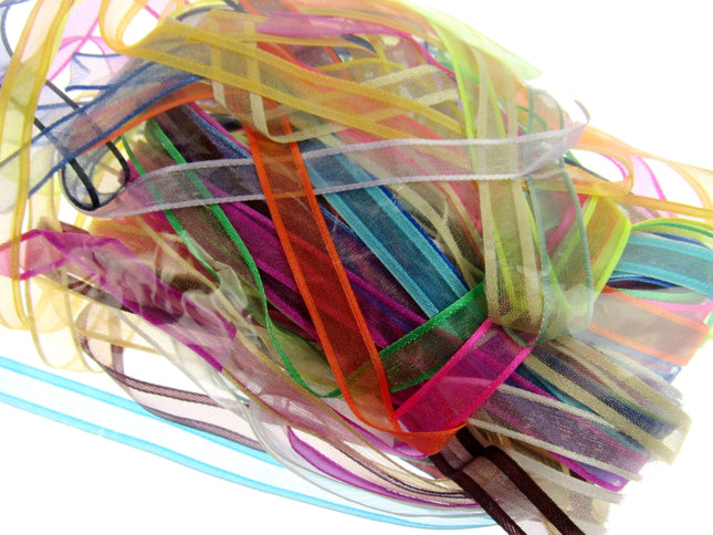 Bags of Ribbon Chiffon Organza Ribbon Bundles Bags of 20 Pcs 10mm 15mm 25mm - ThreadandTrimmings