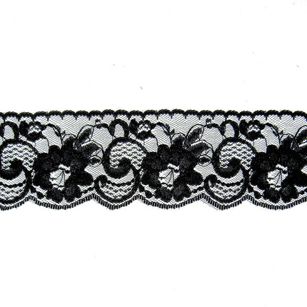 Flat Nylon Lace 55mm Wide Scalloped Edge Flower Pattern 3m 5660