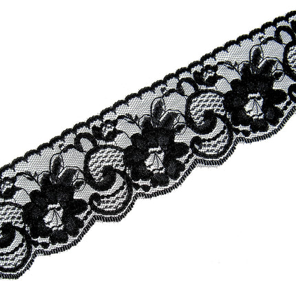 Flat Nylon Lace 55mm Wide Scalloped Edge Flower Pattern 3m 5660