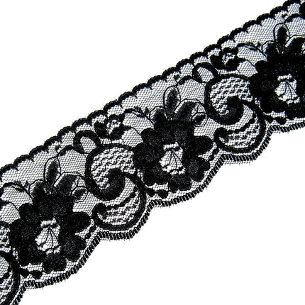 Flat Nylon Lace 55mm Wide Scalloped Edge Flower Pattern 3m 5660