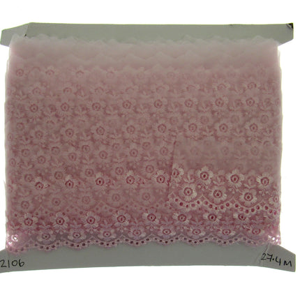 Scalloped Lace with Embroidered Flower 55mm Wide x 3m White Ivory Pink 2106