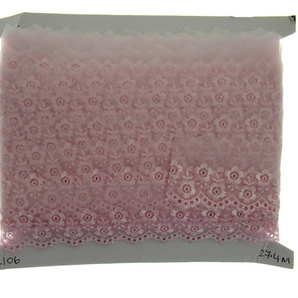 Scalloped Lace with Embroidered Flower 55mm Wide x 3m White Ivory Pink 2106
