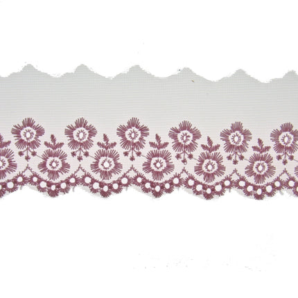 Scalloped Lace with Embroidered Flower 55mm Wide x 3m White Ivory Pink 2106