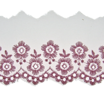 Scalloped Lace with Embroidered Flower 55mm Wide x 3m White Ivory Pink 2106
