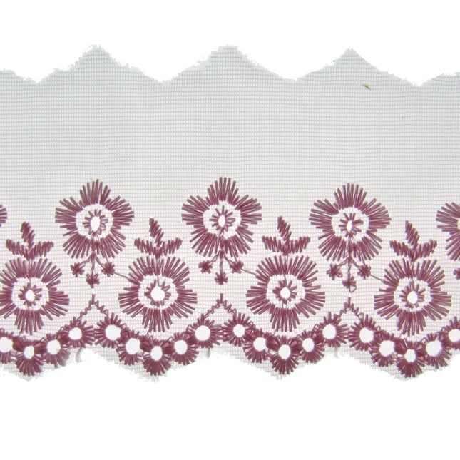 Scalloped Lace with Embroidered Flower 55mm Wide x 3m White Ivory Pink 2106