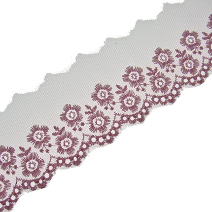 Scalloped Lace with Embroidered Flower 55mm Wide x 3m White Ivory Pink 2106