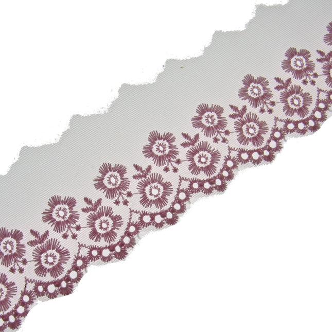 Scalloped Lace with Embroidered Flower 55mm Wide x 3m White Ivory Pink 2106