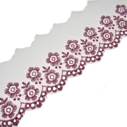 Scalloped Lace with Embroidered Flower 55mm Wide x 3m White Ivory Pink 2106