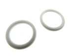 Two white curtain O-rings on a white background