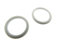 Two white curtain O-rings on a white background