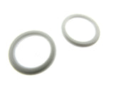 Two white curtain O-rings on a white background