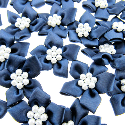 Poinsettia Satin Ribbon Bows Pearl Cluster Embellishments Craft 40mm Pack