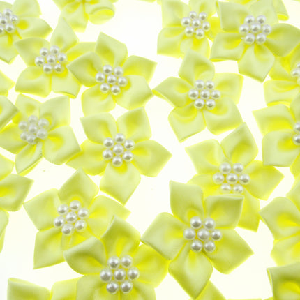Poinsettia Satin Ribbon Bows Pearl Cluster Embellishments Craft 40mm Pack
