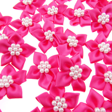 Poinsettia Satin Ribbon Bows Pearl Cluster Embellishments Craft 40mm Pack
