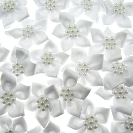 Poinsettia Satin Ribbon Bows Pearl Cluster Embellishments Craft 40mm Pack